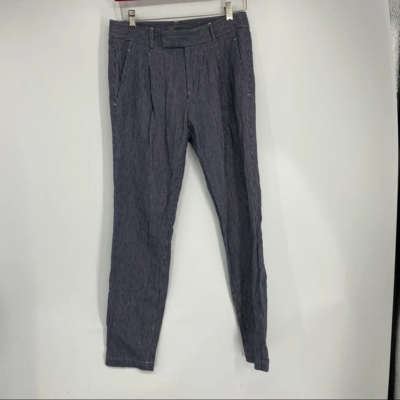 Vince blue white pinstriped brushed soft cotton slacks pegged ankle 2 - Picture 1 of 5
